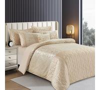 PRIME LINENS 3 Piece Velvet Duvet Cover Quilt Bedding Set with Matching Pillow Cases Soft Quilt Cover Easy Care Hypoallergenic (Plush Beige, Double)