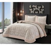 PRIME LINENS 3-Piece Velvet Jacquard Quilted Bedspread Set, Damask Pattern, Modern Style, Soft Brushed Microfiber, with 2 Pillow Shams (Mink, Double)