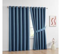 PRIME LINENS Blackout Curtains for Bedroom Soft Thermal Insulated Heavy Eyelet Ring Top Readymade Blackout Living Room Curtains Pair Panels with Tiebacks (Blue, W 66" x L 54")