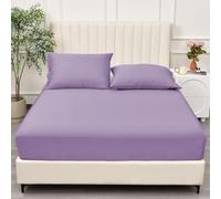 PRIME LINENS Brushed Microfiber Fitted Sheet 30 Cm Deep Pocket Easy Care Bed Sheet Ultra Soft Bottom Sheet Shrinkage & Fade Resistant (Lilac, Double)