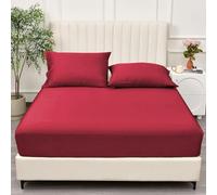 PRIME LINENS Brushed Microfiber Fitted Sheet 30 Cm Deep Pocket Easy Care Bed Sheet Ultra Soft Bottom Sheet Shrinkage & Fade Resistant (Burgundy, Single)