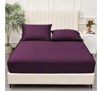 PRIME LINENS Brushed Microfiber Fitted Sheet 30 Cm Deep Pocket Easy Care Bed Sheet Ultra Soft Bottom Sheet Shrinkage & Fade Resistant (Aubergine, King)