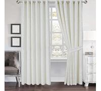 PRIME LINENS Cleo Curtains For Living Room Ring Top/Eyelet Paisley Jacquard Curtains & Drapes Fully Lined Modern Panels for Bedroom 2 Free Tie Backs (White, W 66'' x L 54'')