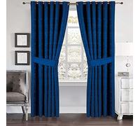 PRIME LINENS Cleo Curtains For Living Room Ring Top/Eyelet Paisley Jacquard Curtains & Drapes Fully Lined Modern Panels for Bedroom 2 Free Tie Backs (Royal Blue, W 90'' x L 90'')