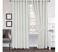 PRIME LINENS Cleo Curtains For Living Room Ring Top/Eyelet Paisley Jacquard Curtains & Drapes Fully Lined Modern Panels for Bedroom 2 Free Tie Backs (White, W 66'' x L 90'')