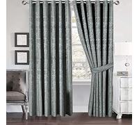 PRIME LINENS Cleo Curtains For Living Room Ring Top/Eyelet Paisley Jacquard Curtains & Drapes Fully Lined Modern Panels for Bedroom 2 Free Tie Backs (Silver, W 90'' x L 72'')