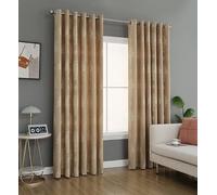 PRIME LINENS Curtain for Living Room Ring Top Jacquard Fully Lined Modern Panels Eyelet Curtain for Bedroom Window with 2 Free Tie Backs (Gold, W 90" x L 54")