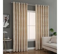 PRIME LINENS Curtain for Living Room Ring Top Jacquard Fully Lined Modern Panels Eyelet Curtain for Bedroom Window with 2 Free Tie Backs (Beige, W 46" x L 54")