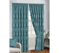 PRIME LINENS Curtains for Living Room Pencil Pleat Jacquard Curtains Fully Lined Modern Panels for Bedroom with 2 Free Tie Backs (W 66'' x L 54'', Teal)
