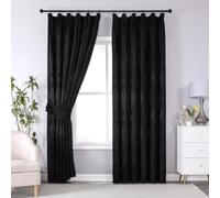 PRIME LINENS Curtains for Living Room Pencil Pleat Jacquard Curtains Fully Lined Modern Panels for Bedroom with 2 Free Tie Backs (Black, W 46'' x L 90'')
