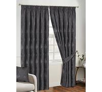 PRIME LINENS Curtains for Living Room Pencil Pleat Jacquard Curtains Fully Lined Modern Panels for Bedroom with 2 Free Tie Backs (W 46'' x L 72'', Grey)
