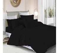 Prime Linens Double Duvet Cover Set - 100 Percent Combed Percale Cotton 200 Thread Count Plain Double Bedding set - 3 Piece Quilt Duvet Bed Cover with Pair of Pillow Cases - Black
