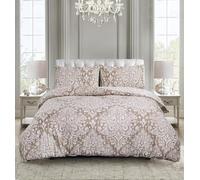 PRIME LINENS Duvet Cover Set 2 Pcs Polyester-Cotton Quilt Cover Bedding Set With 1 Pillow Case Machine Washable Anti Allergic Duvet Sets (Royal Damask Beige, Single)