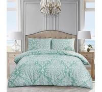 PRIME LINENS Duvet Cover Set 2 Pcs Polyester-Cotton Quilt Cover Bedding Set With 1 Pillow Case Machine Washable Anti Allergic Duvet Sets (Royal Damask Green, Single)
