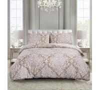 PRIME LINENS Duvet Cover Set 3 Pcs Polyester-Cotton Quilt Cover Bedding Set With 2 Pillow Cases Machine Washable Anti Allergic Duvet Sets (Royal Damask Beige, Double)