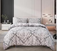 PRIME LINENS Duvet Cover Set 4 Pcs Polyester-Cotton Quilt Cover Bedding Set With Pillow Cases and Extra Fitted Sheet Included (Royal Damask Grey, Double)