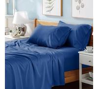 Prime Linens Flat Sheet Poly Cotton Percale Breathable Bed Top Sheet Wrinkle, Shrinkage and Fade Resistant Flat Bed Sheets (Mid Blue, Double(230Cm x 250Cm))