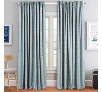 Prime Linens Heavy Jacquard Pair Curtain Fully Lined Pencil Pleat Free Tiebacks (Teal, 46 x 72)