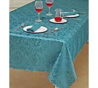 Prime Linens Home Decorative Classic Damask Printed Jacquard Tablecloth Rectangle Round Runner Napkin Table Cover Cloth Protector for Kitchen Picnic (Teal, 4 x Napkin17"x17")