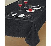 Prime Linens Home Decorative Classic Damask Printed Jacquard Tablecloth Rectangle Round Runner Napkin Table Cover Cloth Protector for Kitchen Picnic (Black, Round 70")