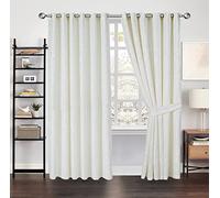 Prime Linens Jacquard Curtains Eyelet Ring Top Fully Lined Curtain + Free Tiebacks, Matching Cushions and Cushion Covers (White-Cleo Curtain, 46x90-Pair)