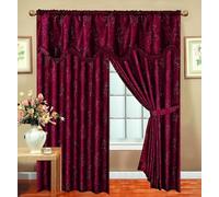 PRIME LINENS Jacquard Curtains for Bedroom with Pelmet Fully Lined Heavy Pencil Pleat Curtains With 2 Tie Backs (66″X90″ (168cm x 228cm), Malta Burgundy)