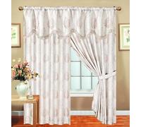 PRIME LINENS Jacquard Curtains for Bedroom with Pelmet Fully Lined Heavy Pencil Pleat Curtains With 2 Tie Backs (90″X90″(228cm x 228cm), Malta Cream)
