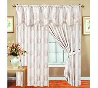 PRIME LINENS Jacquard Curtains for Bedroom with Pelmet Fully Lined Heavy Pencil Pleat Curtains With 2 Tie Backs (66″X90″ (168cm x 228cm), Malta Cream)