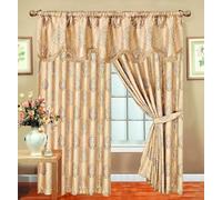 PRIME LINENS Jacquard Curtains for Bedroom with Pelmet Fully Lined Heavy Pencil Pleat Curtains With 2 Tie Backs (66″X90″ (168cm x 228cm), Malta Coffee)