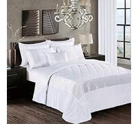 PRIME LINENS Luxury 3 Pcs Quilted Bedspread Bedding Set Comforter Bed Throw with Matching Pillow Shams Satin Sequence Design Easy Care (White, Super King)