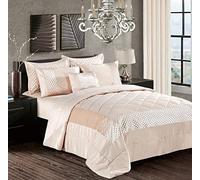 PRIME LINENS Luxury 3 Pcs Quilted Bedspread Bedding Set Comforter Bed Throw with Matching Pillow Shams Satin Sequence Design Easy Care (Beige, Super King)