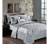 PRIME LINENS Luxury 3 Pcs Quilted Bedspread Bedding Set Comforter Bed Throw with Matching Pillow Shams Satin Sequence Design Easy Care (Silver/Grey, Double)