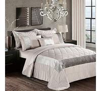 PRIME LINENS Luxury 3 Pcs Quilted Bedspread Bedding Set Comforter Bed Throw with Matching Pillow Shams Satin Sequence Design Easy Care (Mink, King)