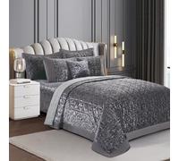 PRIME LINENS Luxury 3 Piece Quilted Plush Velvet Bedspread Bedding Set Ultra Soft Crushed Velvet Bedspread Comforter Bed Throw with 2 Pillow Cases (Grey, Super King)