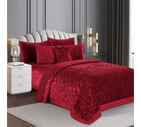 PRIME LINENS Luxury 3 Piece Quilted Plush Velvet Bedspread Bedding Set Ultra Soft Crushed Velvet Bedspread Comforter Bed Throw with 2 Pillow Cases (Burgundy, Super King)
