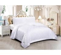 PRIME LINENS Luxury 3 Piece Velvet Quilted Bedspread Damask Bed Throw Comforter Bedding Set with 2 Pillow Shams EMILIA Super Soft (White, King)