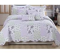 PRIME LINENS Luxury Quilted Patchwork Bedspread Bed Throw 3 Piece Bedding Set Includes Comforter & 2 Pillow Shams Floral Design Coverlet Embroidered (Province, Double)