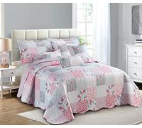 PRIME LINENS Luxury Quilted Patchwork Bedspread Bed Throw 3 Piece Bedding Set Includes Comforter & 2 Pillow Shams Floral Design Coverlet Embroidered (Floral Grey, King)