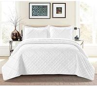 PRIME LINENS Quilted Bedspread Embossed Pattern Comforter Coverlet Bedding Set Bed Throw With 2 Pillow Shams (Ruffle White, Super King)
