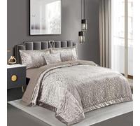 PRIME LINENS Quilted Jacquard Velvet Infinity Bedspread Set Throw Bedding Set Includes Soft Bed Throw Comforter with 2 Pillow Shams Machine Wash (Mink, Super King)