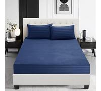 Prime Linens Satin Stripe Fitted Sheet Bed Sheet Brushed Microfiber 30 Cm Deep Fitted Sheet Elastic Edges Breathable Soft Machine Washable Fade Resistant (Royal Blue, Super King)