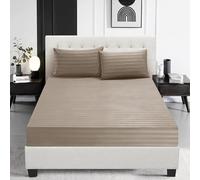 Prime Linens Satin Stripe Fitted Sheet Bed Sheet Brushed Microfiber 30 Cm Deep Fitted Sheet Elastic Edges Breathable Soft Machine Washable Fade Resistant (Mink, Double)