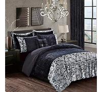 PRIME LINENS Solid Crushed Velvet Duvet Cover Luxury 3 Piece Bedding Set Ultra Soft Quilt Cover Easy Care Bedding (Double, Black)