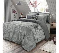 PRIME LINENS Solid Crushed Velvet Duvet Cover Luxury 3 Piece Bedding Set Ultra Soft Quilt Cover Easy Care Bedding (Double, Silver)
