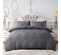 PRIME LINENS Tufted Luxury 3 Piece Grey King Size Duvet Cover Set 100% Microfiber Bedding Set 1 Quilt Cover With 2 Pillow Cases (Chelsea Grey)