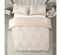 PRIME LINENS Velvet Duvet Cover Set, Beige, Jacquard Damask Pattern, Luxury Soft Bedding with 2 Pillowcases, 3-Piece (Mink, Double)