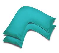 Prime Lines UK PACK OF 2 Poly-Cotton Plain Dyed V Pillowcase Cover - Easy Care, Machine Washable - Available in 25 Colours - V Shaped Pillow Case 81 x 38 CM - COLOUR : TEAL