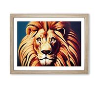 Prime Lion Framed Print | A2 Oak Framed Wall Art | Ready to Hang | Modern Animal Picture | Living Room Bedroom Lounge Office