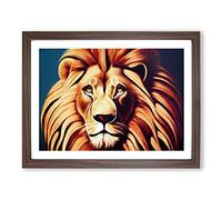 Prime Lion Framed Print | A4 Walnut Framed Wall Art | Ready to Hang | Modern Animal Picture | Living Room Bedroom Lounge Office