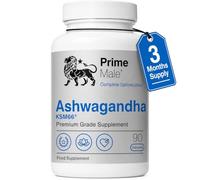 PRIME MALE Ashwagandha KSM-66® 500mg - 90 Capsules (90 Day Supply) | Root Extract, Standardised to 5% Withanolides, Super High Strength